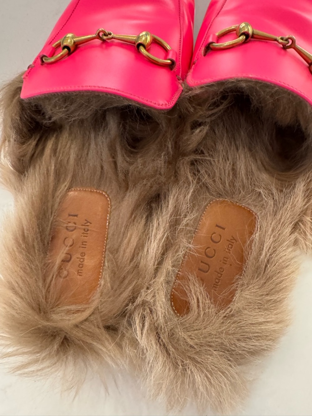 Gucci Fur-Lined Princetown Mule in Neon Pink - Picture 2 of 7